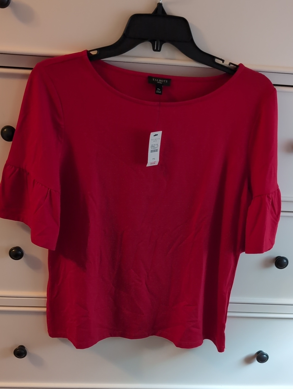 Talbots Women's Bright Red Ruffle Sleeve Tee